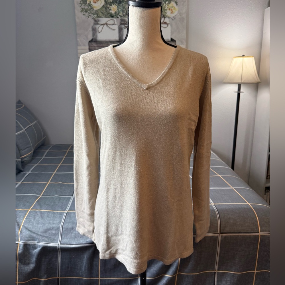 ♥️❄️NWOT JK Intimates Women's V-Neck Long Sleeve Top - Beige Size L
